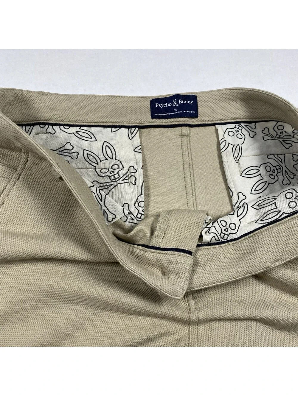 Psycho Bunny Men's Golf Shorts Size 36 Khaki Beige Stretch Flat Front